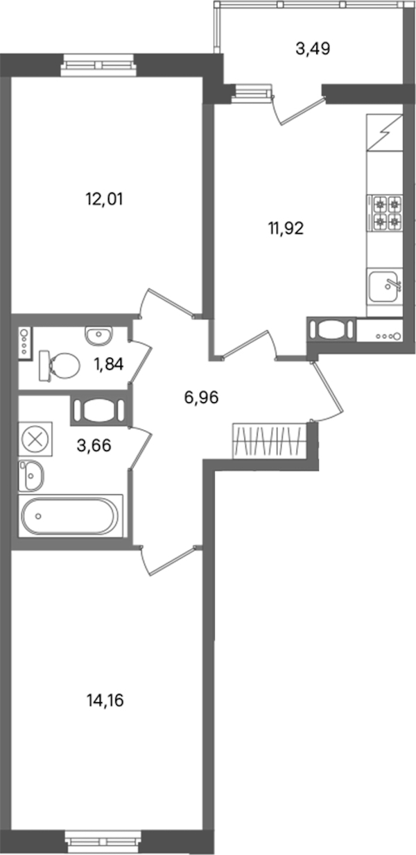 2-комнатная квартира 50.55 м², 6/11 эт., ЖК «ПАТИО. Уютный квартал»